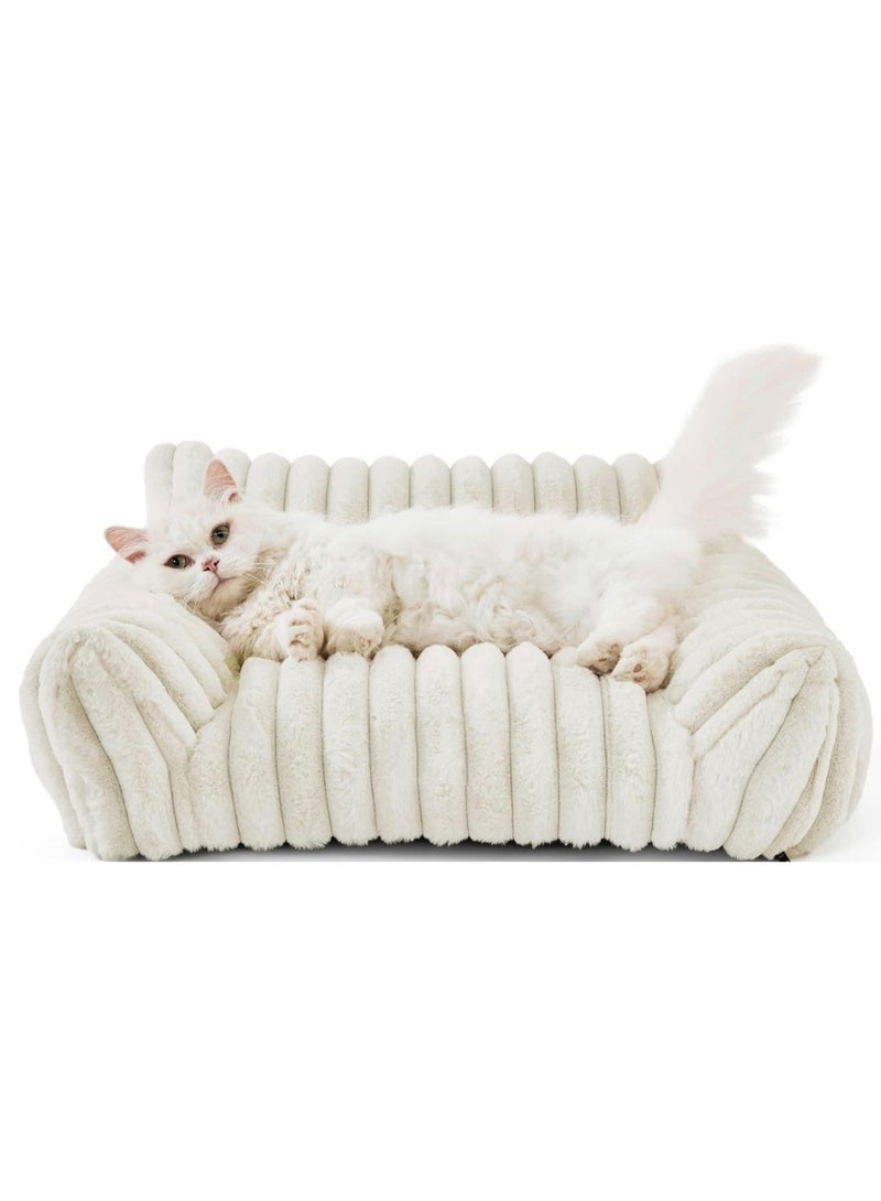 Pet bed -Premium and Adorable Sofa for Pet Cats - Fluffy Cat beds with Luxury High-Quality Corduroy Fabric, Suitable as a Pet Bed for Cats and Small Dogs,  Supportive Pet Sofa, 60cm, Cream - Image 2